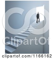 3d Silhouetted Man Walking Up Stairs To An Open Door With Bright Light 2