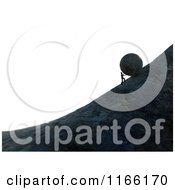 Clipart Of A 3d Man Pushing A Boulder Up A Steep Hill Over White Royalty Free CGI Illustration by Mopic