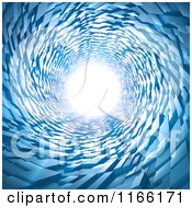 Poster, Art Print Of 3d Blue Tunnel With Geometric Walls And Bright Light At The End