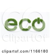 3d Grassy Eco Text With A Power Button On White