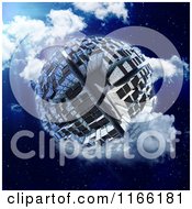 Poster, Art Print Of 3d Globe Covered In Skyscrapers In A Cloudy Night Sky