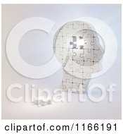Poster, Art Print Of 3d Puzzle Head With A Piece On The Ground And Bright Light
