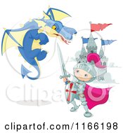 Poster, Art Print Of Knight Boy Battling A Dragon Near A Castle