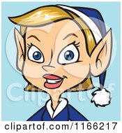 Cartoon Of A Female Christmas Elf Avatar On Blue Royalty Free Vector Clipart by Cartoon Solutions
