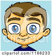 Cartoon Of A Brunette Haired Blue Eyed Boy Avatar Over Blue Royalty Free Vector Clipart