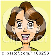 Cartoon Of A Brunette Woman Avatar On Yellow Royalty Free Vector Clipart
