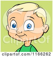 Cartoon Of A Blond Haired Blue Eyed Boy Avatar Over Green Royalty Free Vector Clipart