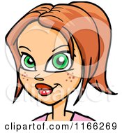 Cartoon Of A Freckled Red Haired Woman Avatar Royalty Free Vector Clipart