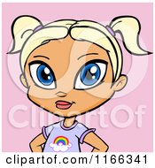 Cartoon Of A Blond Haired Blue Eyed Girl Avatar On Pink Royalty Free Vector Clipart