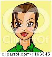 Cartoon Of A Brunette Woman Avatar On Yellow 2 Royalty Free Vector Clipart