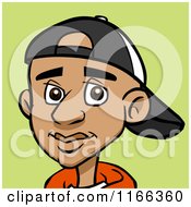 Cartoon Of A Black Teenage Boy Avatar With A Hat On Green Royalty Free Vector Clipart