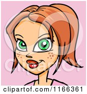 Cartoon Of A Freckled Red Haired Woman Avatar On Pink Royalty Free Vector Clipart