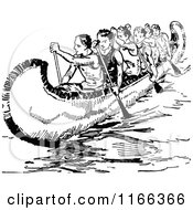 Clipart Of A Retro Vintage Black And White Canoe Rowing Team Royalty Free Vector Illustration