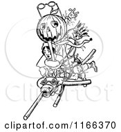 Clipart Of Retro Vintage Black And White Land Of Oz Characters On A Wooden Horse 2 Royalty Free Vector Illustration