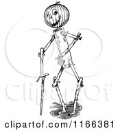 Clipart Of A Retro Vintage Black And White Jack Pumpkinhead Walking Royalty Free Vector Illustration
