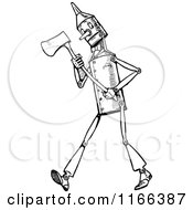 Clipart Of A Retro Vintage Black And White Tin Woodman Royalty Free Vector Illustration