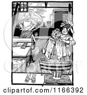 Clipart Of A Retro Vintage Black And White Land Of Oz Scarecrow Being Washed Royalty Free Vector Illustration