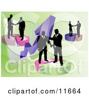 Poster, Art Print Of Groups Of Businessmen Shaking Hands On Deals On Pie Charts Increasing Revenue For The Company