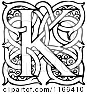 Poster, Art Print Of Retro Vintage Black And White Letter K With Vines