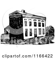 Clipart Of A Retro Vintage Black And White Large House Royalty Free Vector Illustration