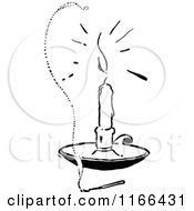 Clipart Of A Retro Vintage Black And White Candle And Smoking Match Royalty Free Vector Illustration
