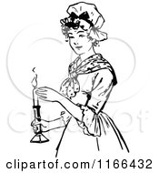 Poster, Art Print Of Retro Vintage Black And White Woman Holding A Candle
