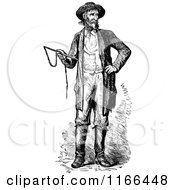 Clipart Of A Retro Vintage Black And White Man Holding A Stick Royalty Free Vector Illustration