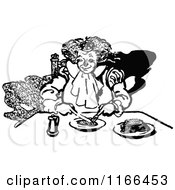 Clipart Of A Retro Vintage Black And White Man Eating Royalty Free Vector Illustration