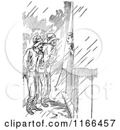 Poster, Art Print Of Retro Vintage Black And White Men In The Rain By A Tent