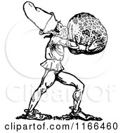 Clipart Of A Retro Vintage Black And White Man Carrying A Rock Royalty Free Vector Illustration
