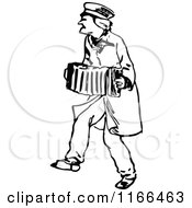 Clipart Of A Retro Vintage Black And White Man Playing An Accordion Royalty Free Vector Illustration