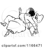 Clipart Of A Retro Vintage Black And White Tumbling Woman With A Key Royalty Free Vector Illustration