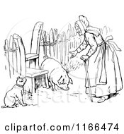 Poster, Art Print Of Retro Vintage Black And White Old Woman With A Dog And Pig