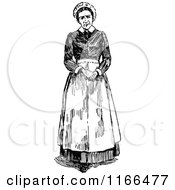 Clipart Of A Retro Vintage Black And White Domestic Woman Royalty Free Vector Illustration