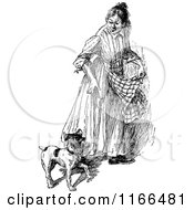 Clipart Of A Retro Vintage Black And White Woman And Her Dog Royalty Free Vector Illustration