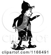 Clipart Of A Retro Vintage Black And White Police Man Pointing 2 Royalty Free Vector Illustration