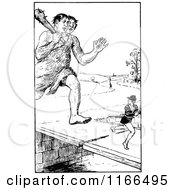 Clipart Of A Retro Vintage Black And White Two Headed Giant Chasing A Man Royalty Free Vector Illustration by Prawny Vintage
