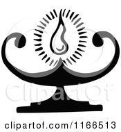 Clipart Of A Retro Vintage Black And White Burning Oil Lamp Royalty Free Vector Illustration