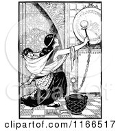 Poster, Art Print Of Retro Vintage Black And White Mother Ringing A Gong With A Baby On Her Back