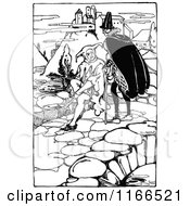 Poster, Art Print Of Retro Vintage Black And White Medieval Man And Jester Near A Castle