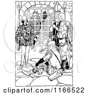 Clipart Of Retro Vintage Black And White Medieval Men Royalty Free Vector Illustration