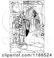 Poster, Art Print Of Retro Vintage Black And White Medieval Jester Hiding Behind A Knight Statue