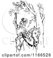 Poster, Art Print Of Retro Vintage Black And White Medieval Horseback Knight Picking A Pear