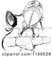 Clipart Of A Retro Vintage Black And White Humpty Dumpty Sitting On A Wall Royalty Free Vector Illustration