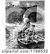 Poster, Art Print Of Retro Vintage Black And White Men In A Boat By A Ship