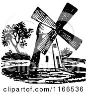 Clipart Of A Retro Vintage Black And White Old Windmill Royalty Free Vector Illustration