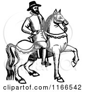 Clipart Of A Retro Vintage Black And White Horseback Man Royalty Free Vector Illustration by Prawny Vintage