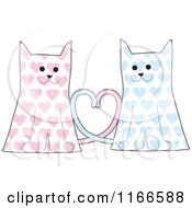 Poster, Art Print Of Cat Couple With Pink And Blue Hearts And Their Tales Forming A Heart