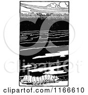Clipart Of A Retro Vintage Black And White Caterpillar In A Landscape Royalty Free Vector Illustration