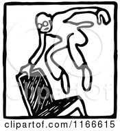 Clipart Of A Retro Vintage Black And White Man Jumping A Chair Icon Royalty Free Vector Illustration